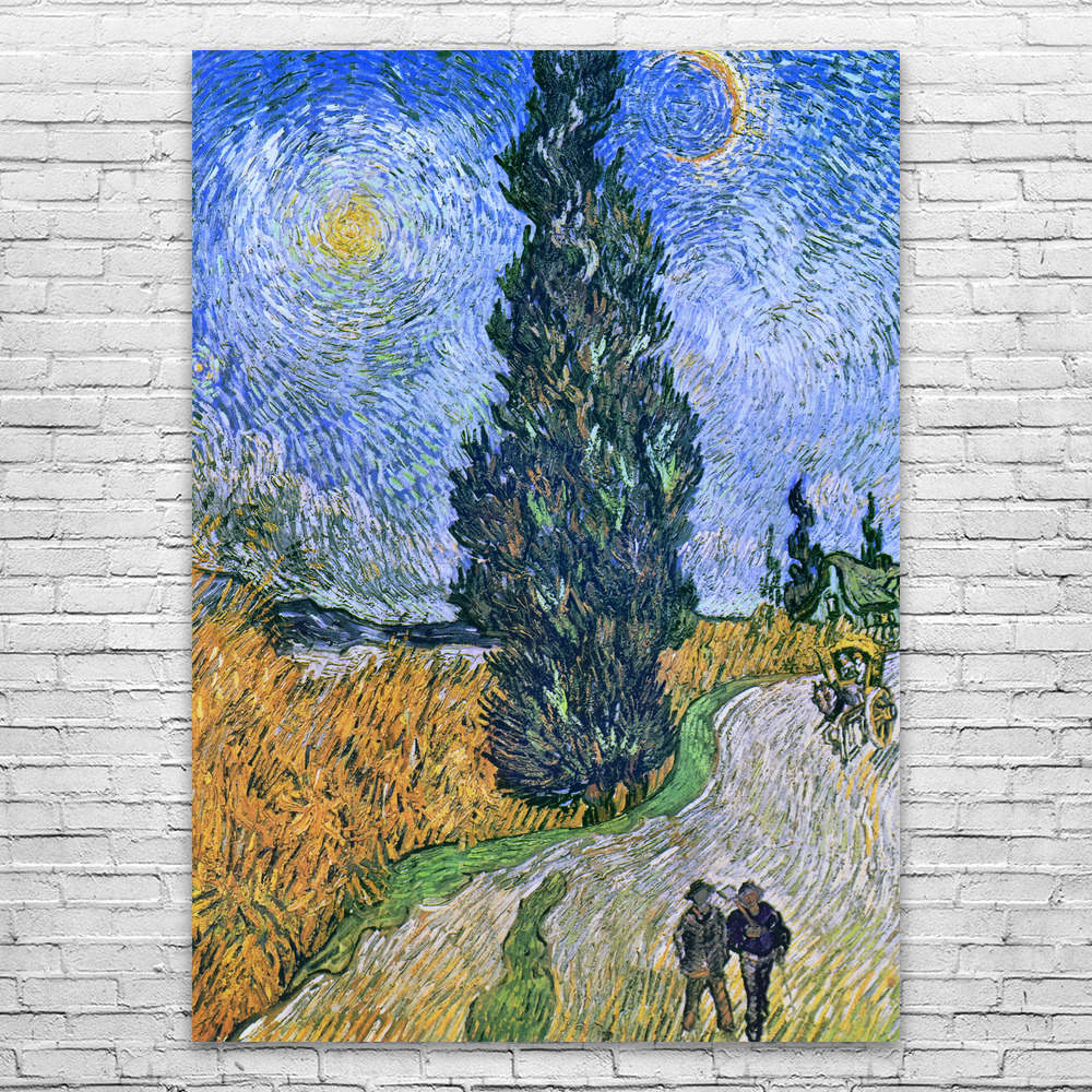Van Gogh Road With Cypress & Star Art Print Poster, Canvas or Framed Fine Art